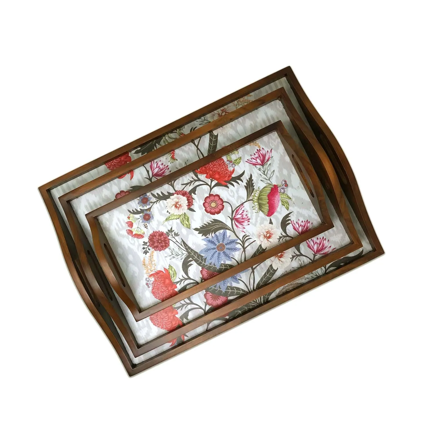 Ikat Floral Wooden Tray Set