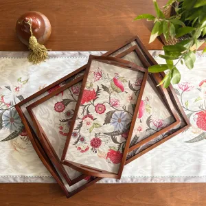 Ikat Floral Wooden Tray Set