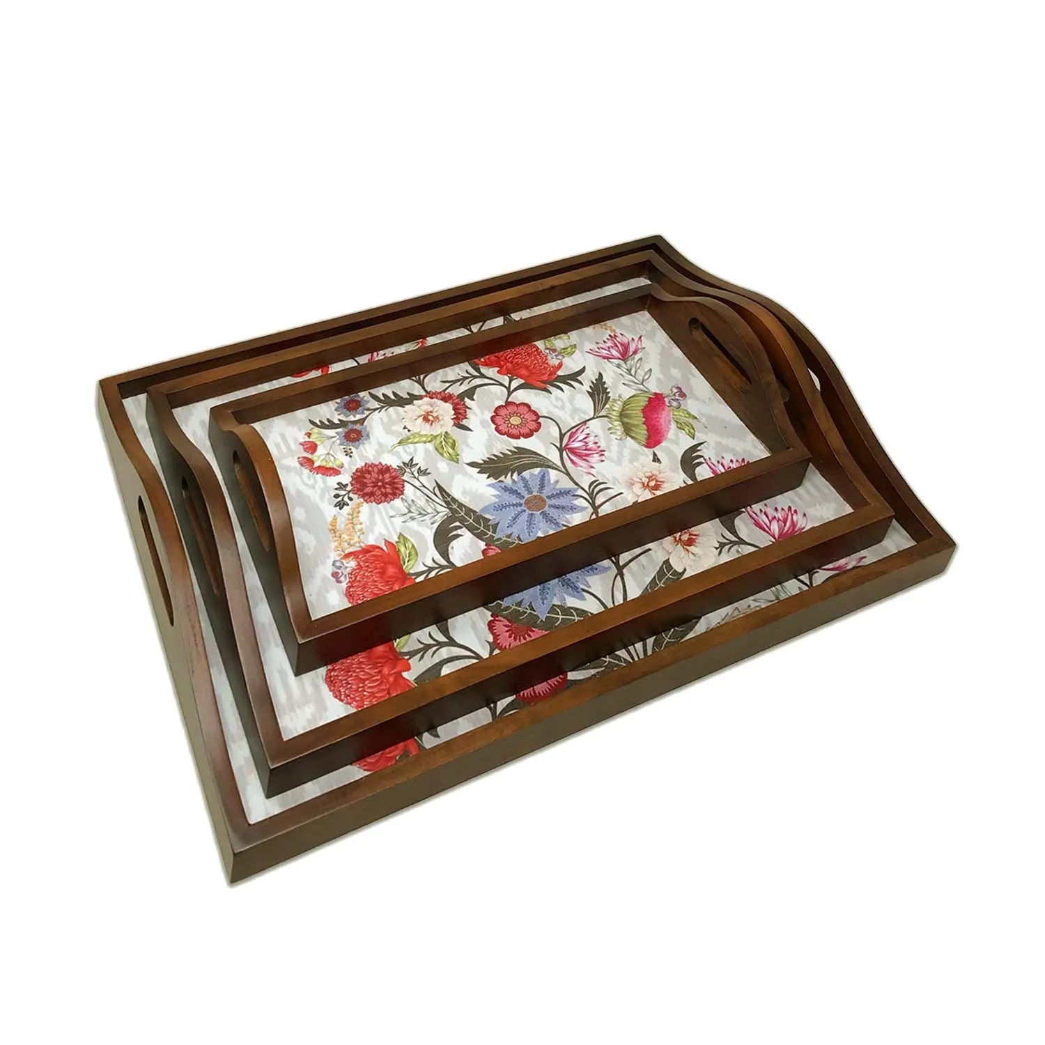Ikat Floral Wooden Tray Set