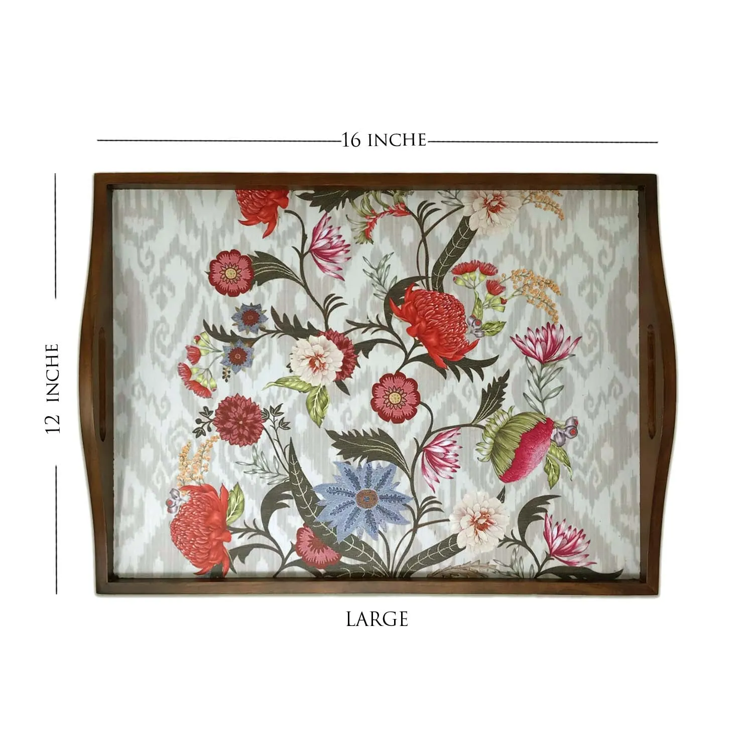 Ikat Floral Wooden Tray Set