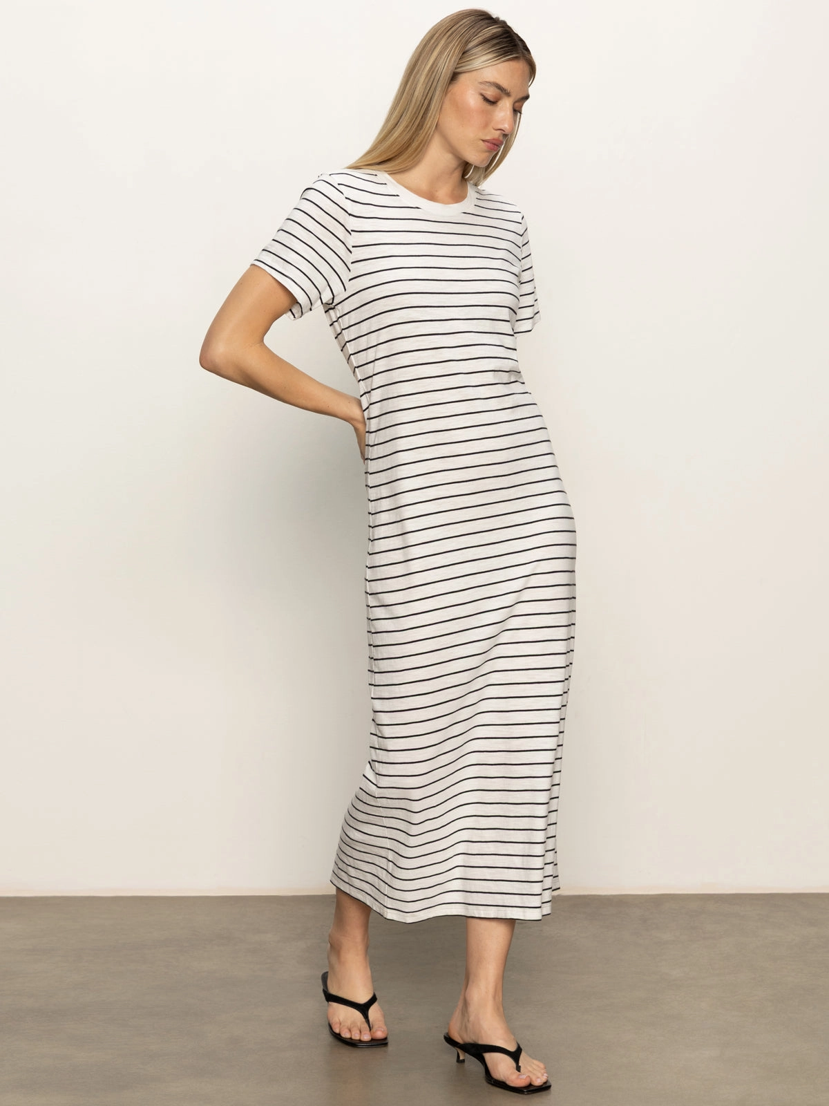 Fitted Base Perfect Tee Maxi Dress Chalk Black Stripe