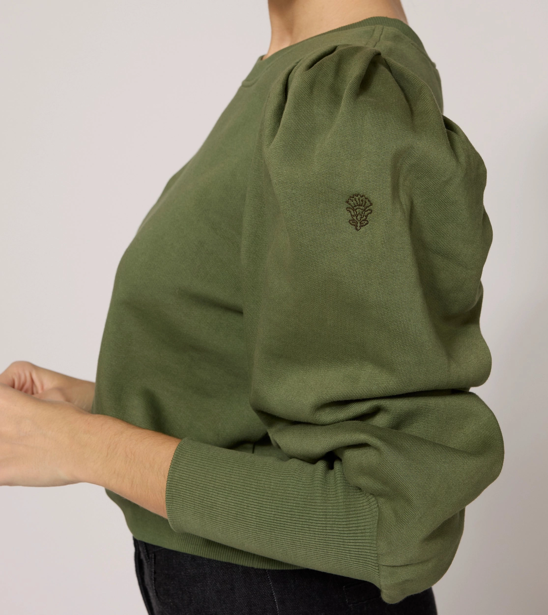 Indi Sweatshirt | Army Green Breathable mesh lining Stretch Blouse