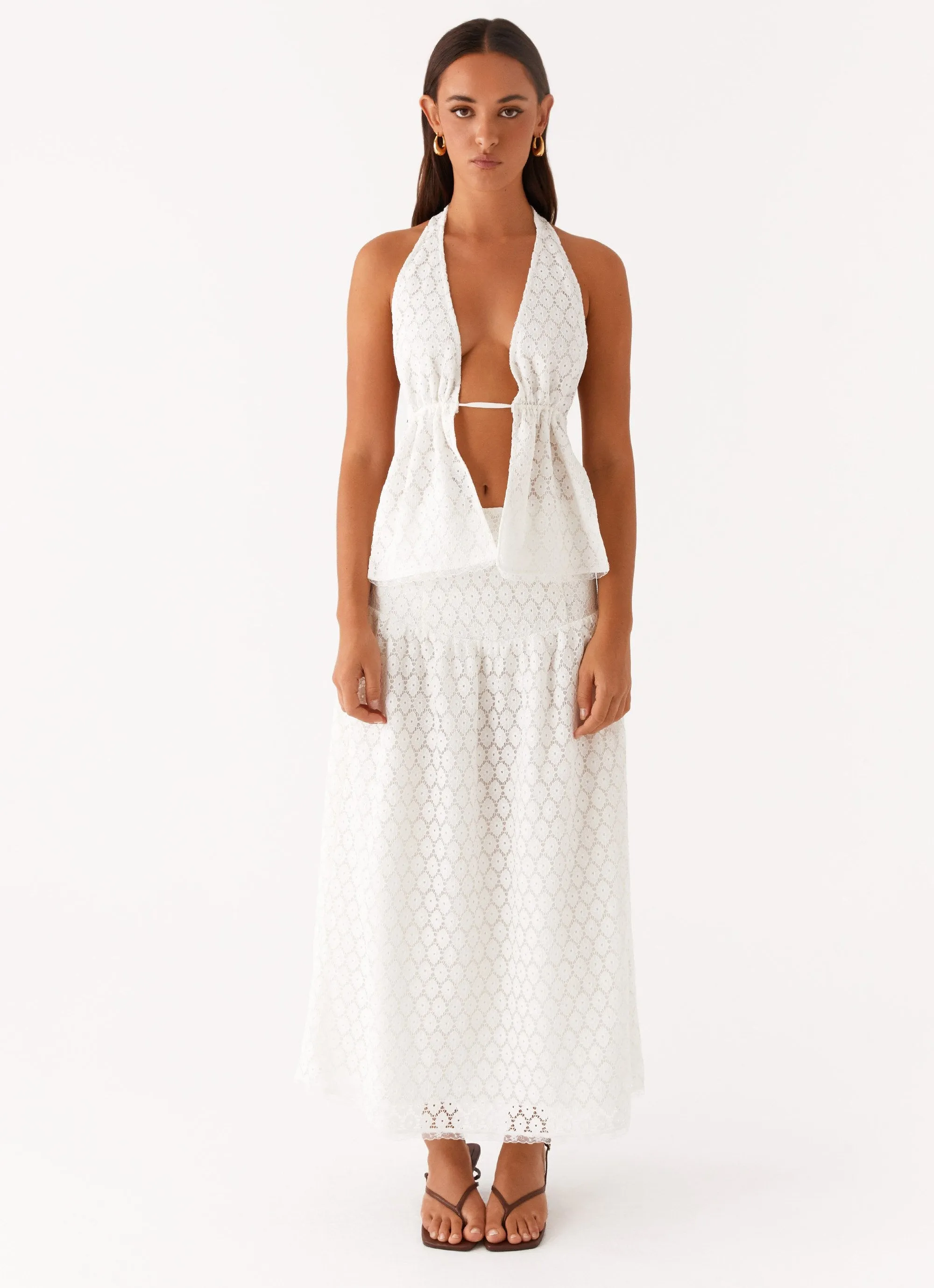 Breathable Weave Fabric Indiana Corset Midi Skirt - White