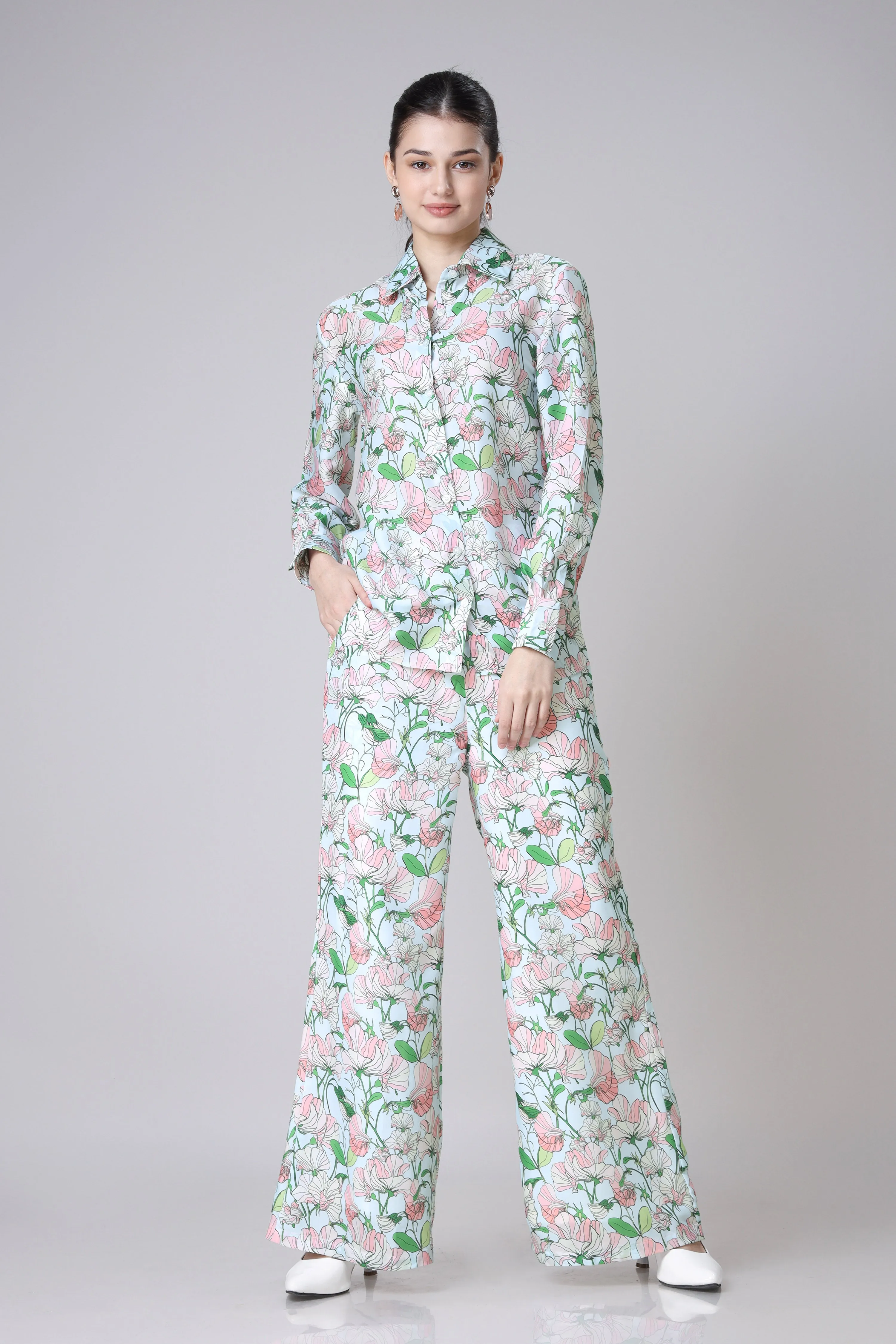 Indo Era Floral Print Shirt Pant Co-Ord Set