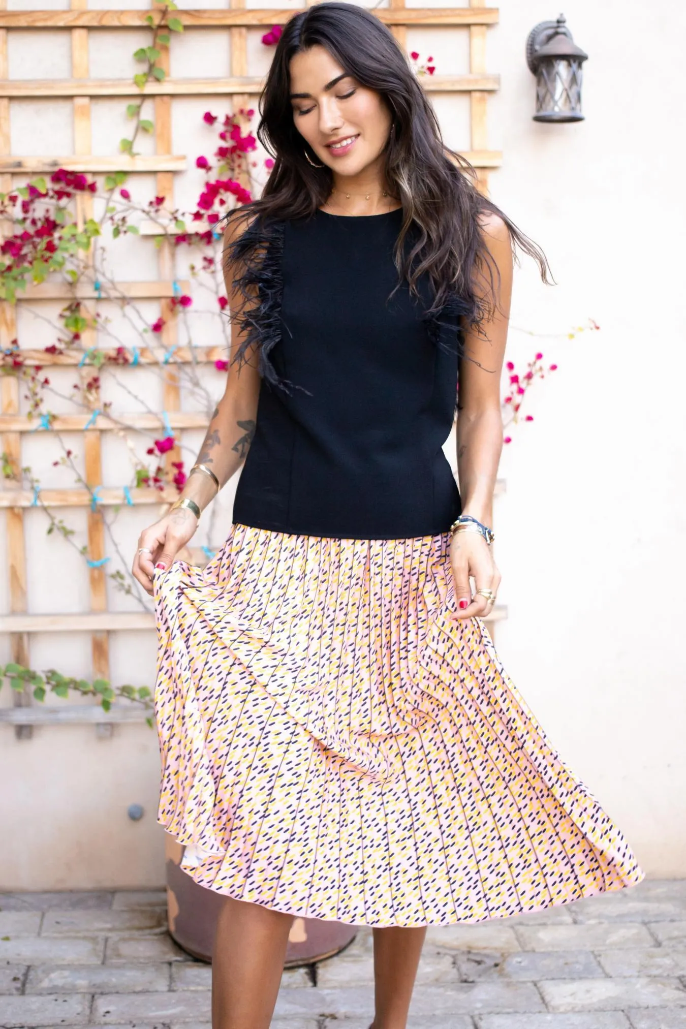 Elasticized Cuff Natural Look Ingrid Pleated Skirt - Sprinkles