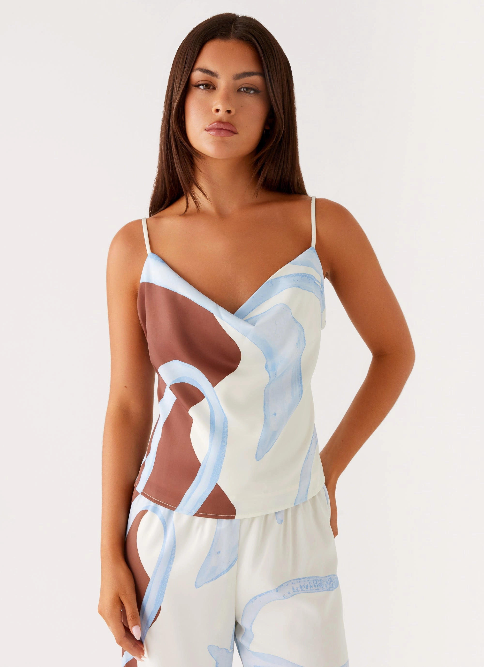 PolishedFinish FullCut Shoulder Kaia Cowl Neck Top - Bloom Wave Print