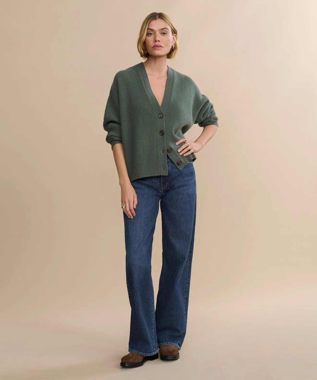 Cropped Cashmere Cocoon Cardigan Durable Double Stitching LayeredPanel