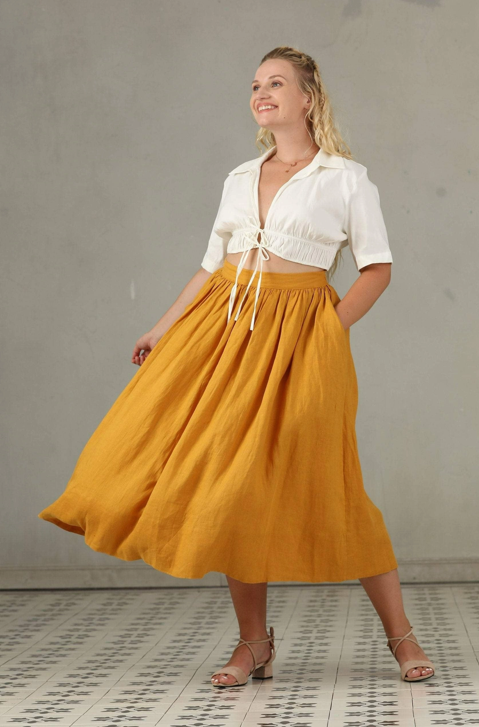 Daisy 03 | PLUS SIZE Linen Skirt Shrink Resistant Treatment