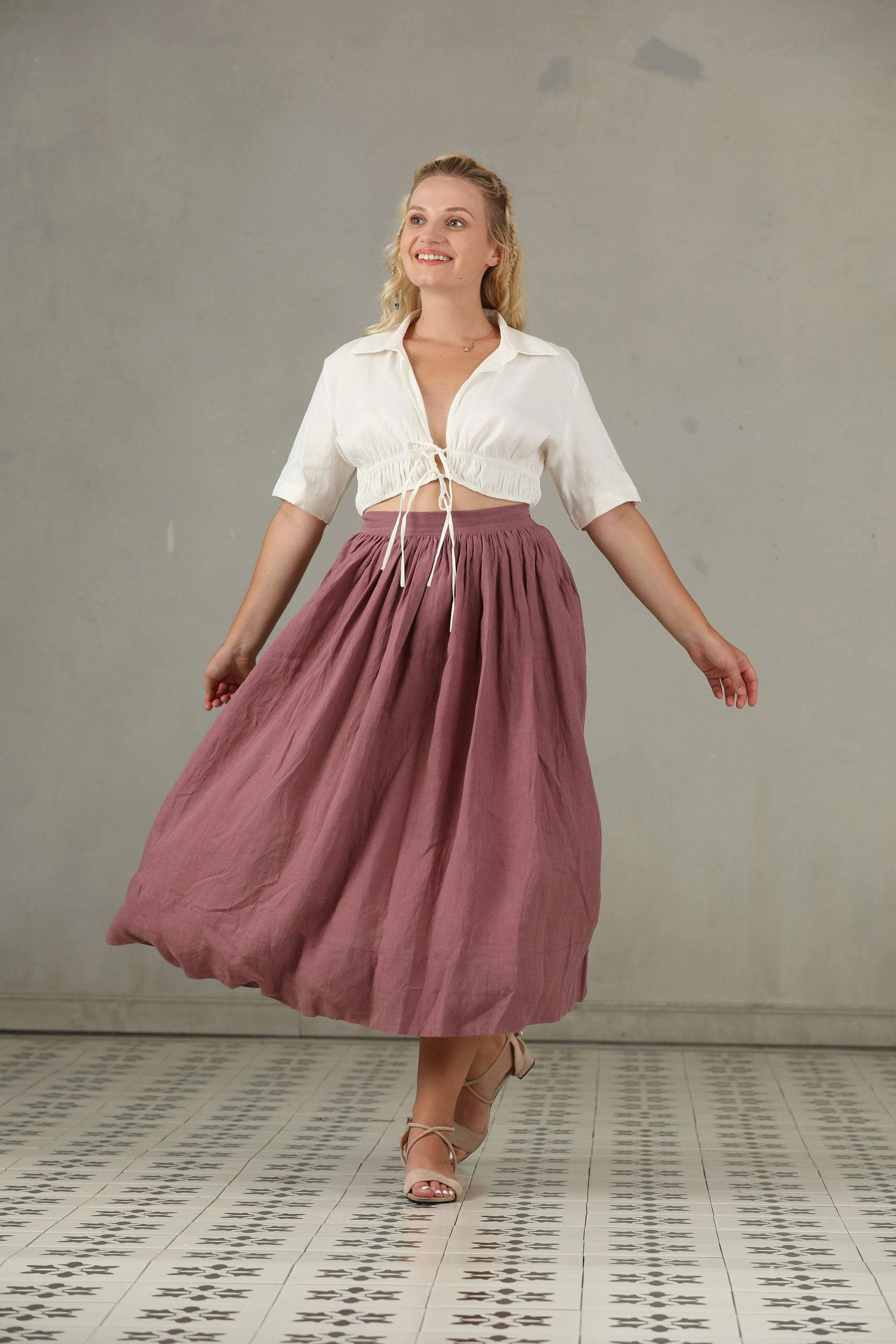 Go Anywhere Wear Daisy 03 | PLUS SIZE Linen Skirt