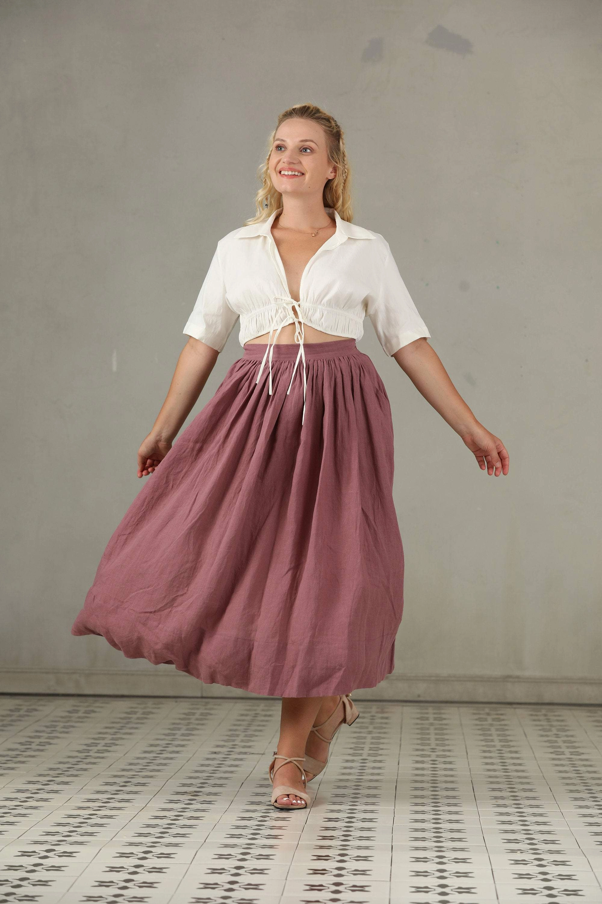 Anti Pilling Texture Odor control Daisy 03 | PLUS SIZE Linen Skirt