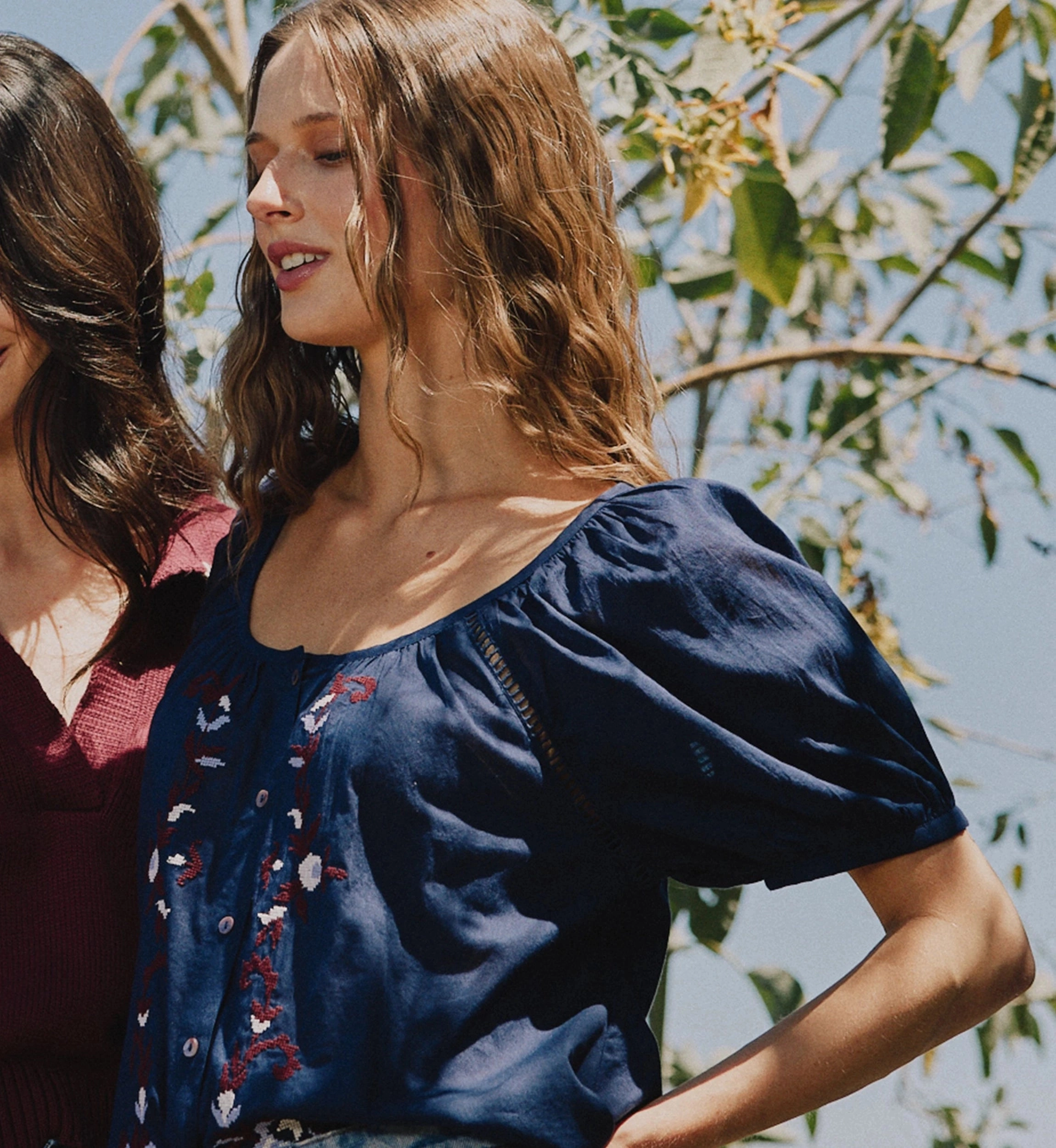 Adeline Blouse | Navy Anti Bacterial Layer Lightweight Weave Material