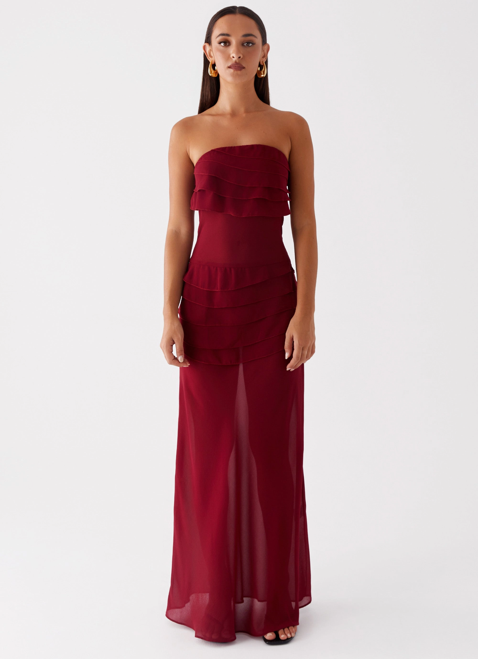 High-waisted evening piece Weekend Ready Into The Night Maxi Dress - Cherry Red