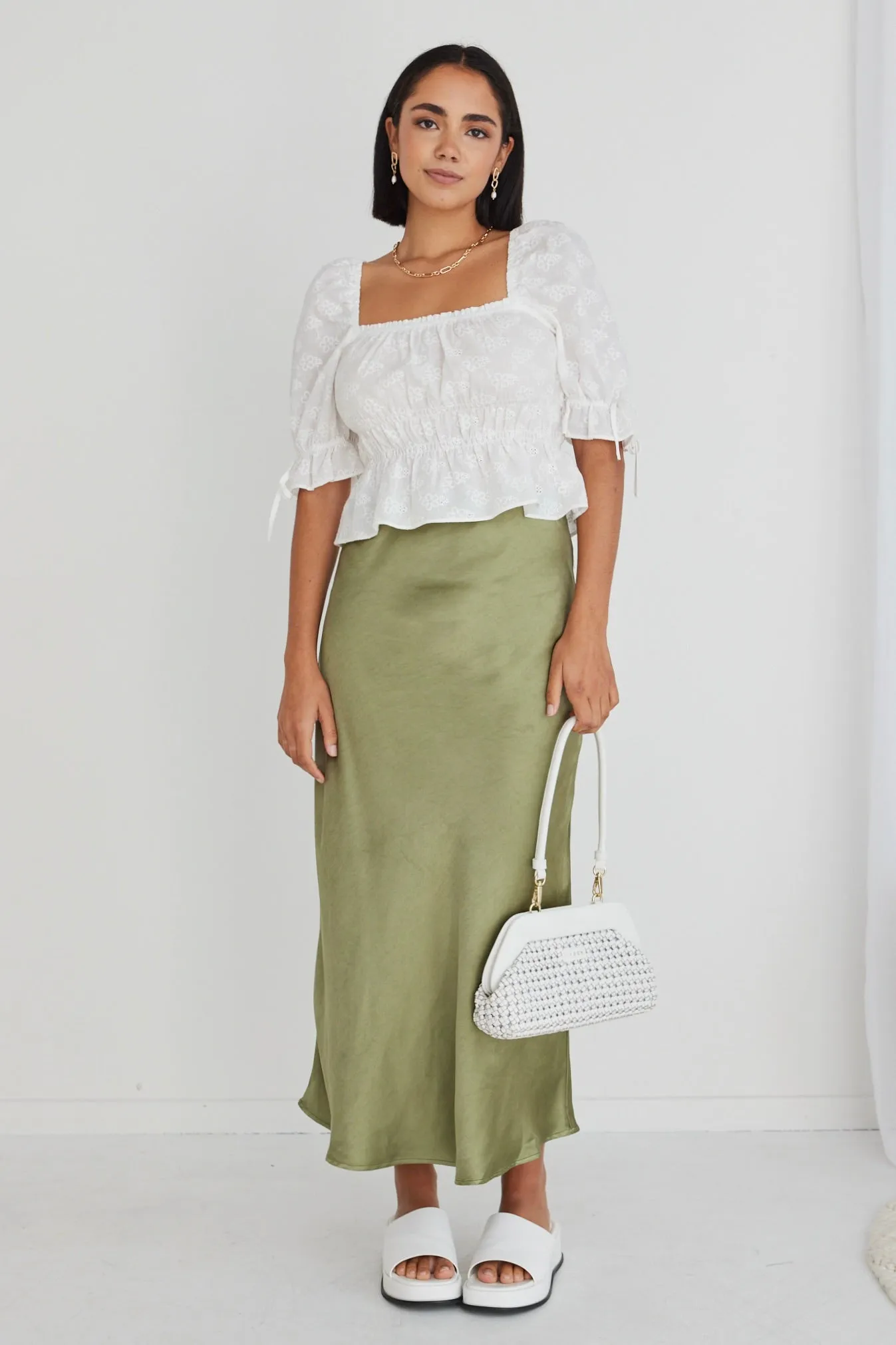 Intricate White Broidery Square Neck Top