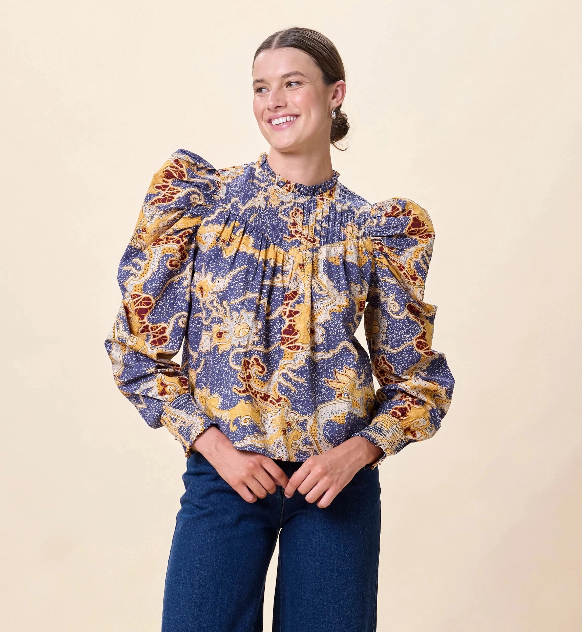 Sustainable Manufacturing Process Irina Blouse | Blue Castello