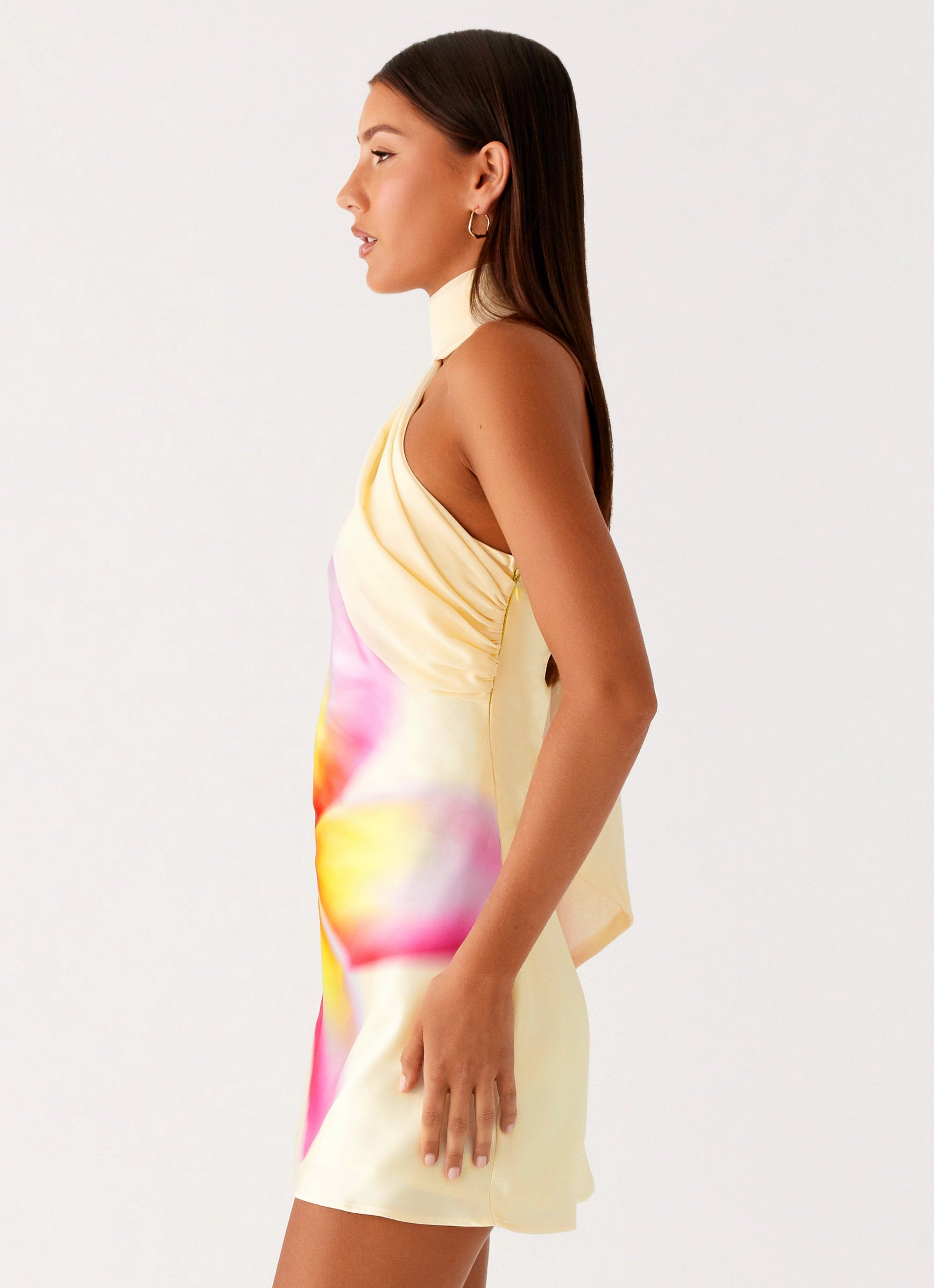 Isa Scarf Satin Mini Dress - Frangipani Yellow Cutout Detail Mini length Chill Look