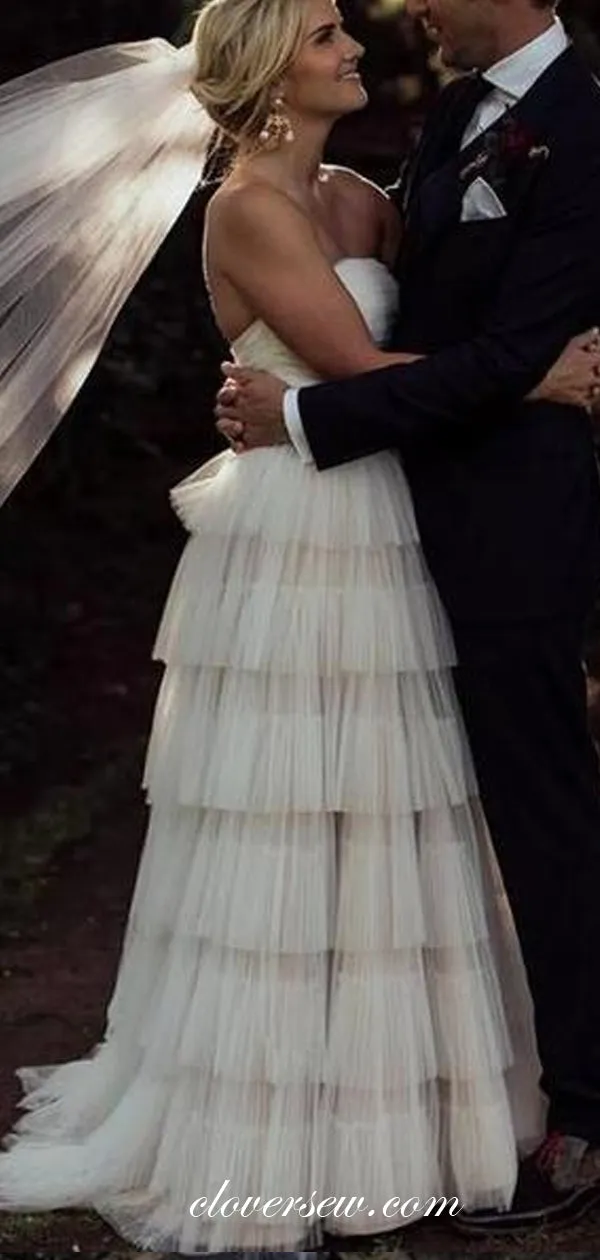 Ivory Tulle Strapless Tiered A-line Wedding Dresses,CW0094