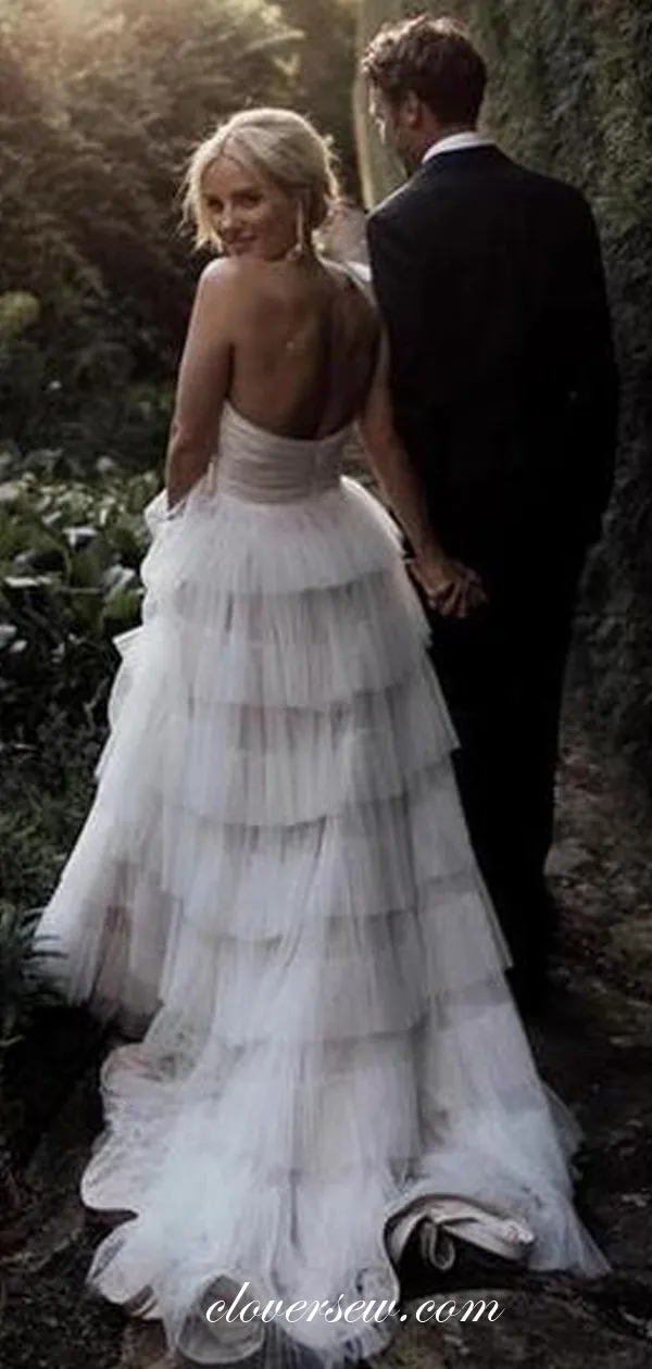 Ivory Tulle Strapless Tiered A-line Wedding Dresses,CW0094
