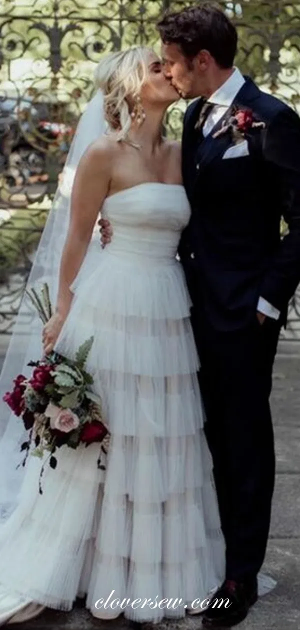 Ivory Tulle Strapless Tiered A-line Wedding Dresses,CW0094