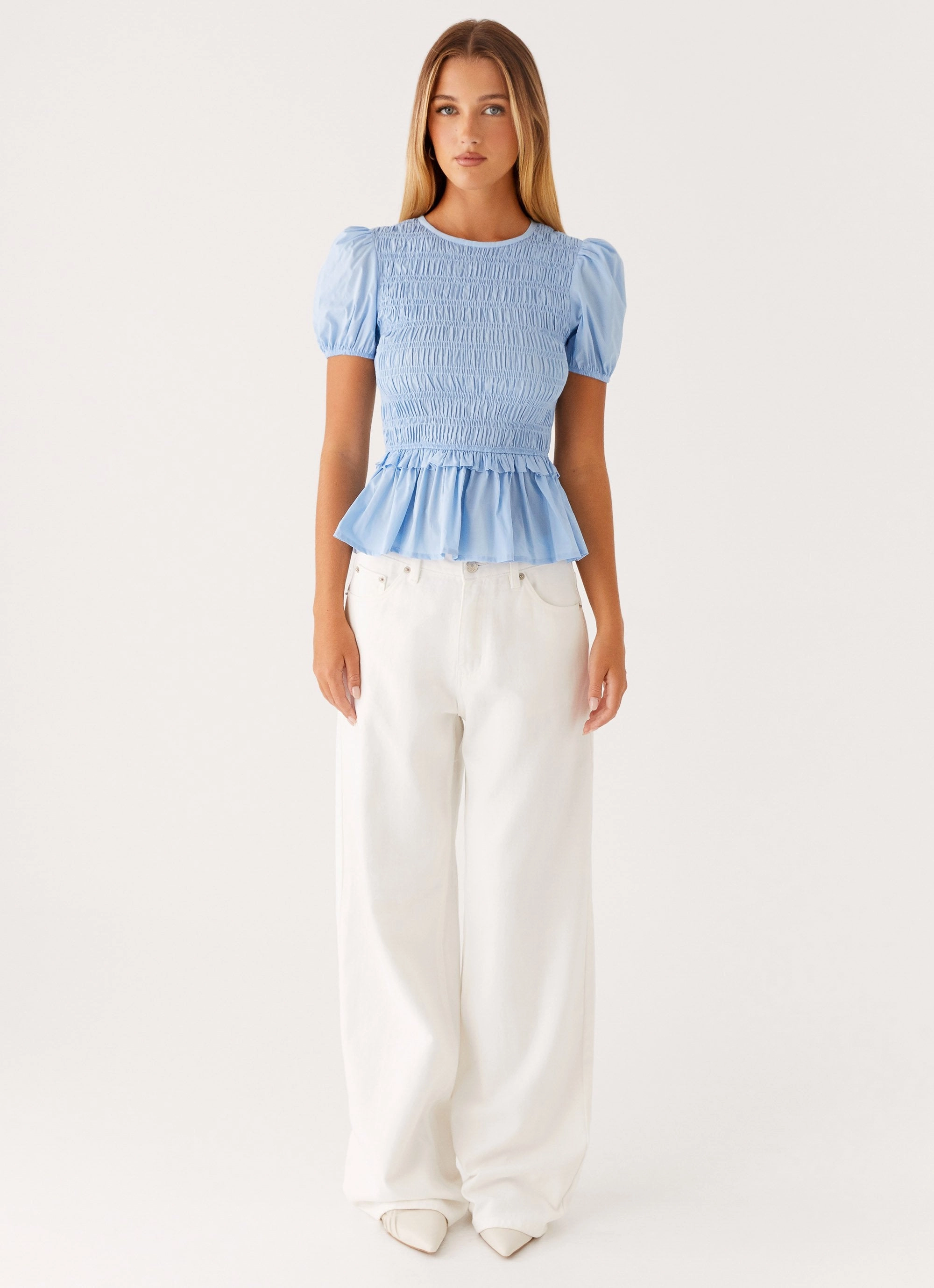 Izzy Shirred Top - Blue Everyday Jacket