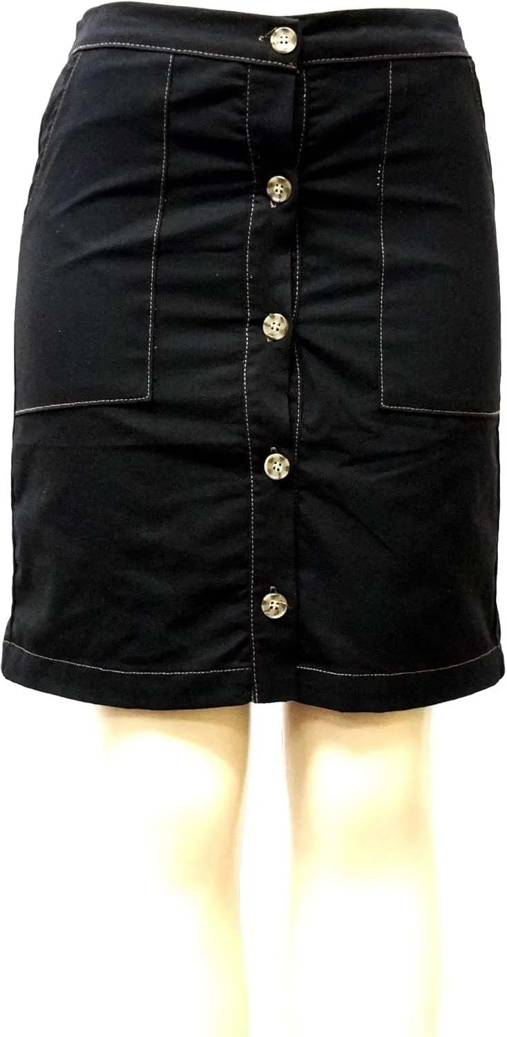 Jack David Womens Juniors/Plus Size Stretch Denim Jeans Twill Cotton Button Front Skirt (L, Andree by Unit 63980 Button Front Juniors Black)