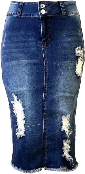 Jack David Womens Plus Size Stretch Denim Jeans Twill Cotton Button Front Skirt Modern