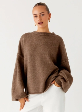Jack Oversized Knit Sweater - Tan Marle Tailored Fit Synthetic Blend Contemporary Brand Jack Oversized Knit Sweater - Tan Marle Tailored Fit