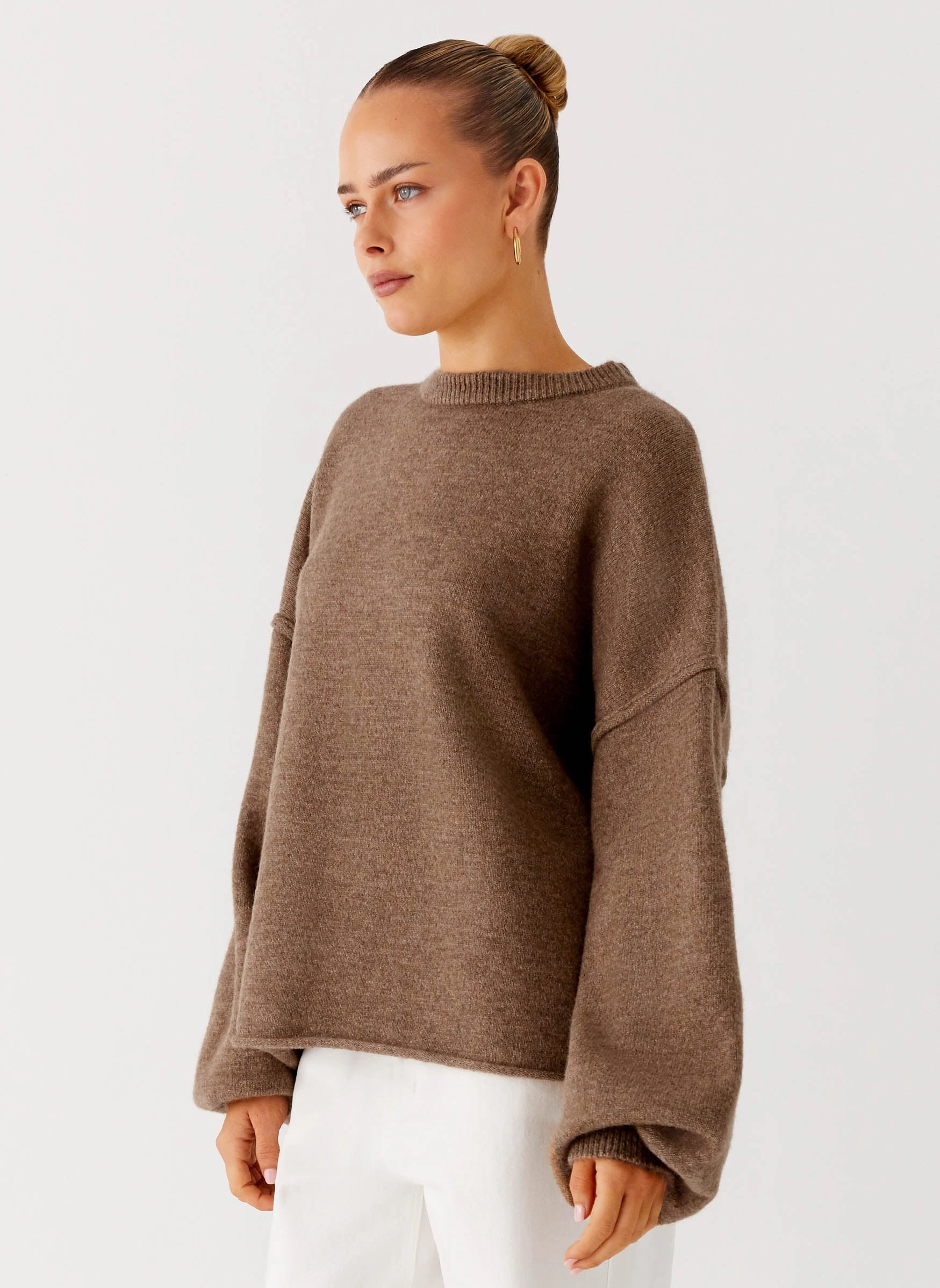 Jack Oversized Knit Sweater - Tan Marle Tailored Fit Abstract Motif