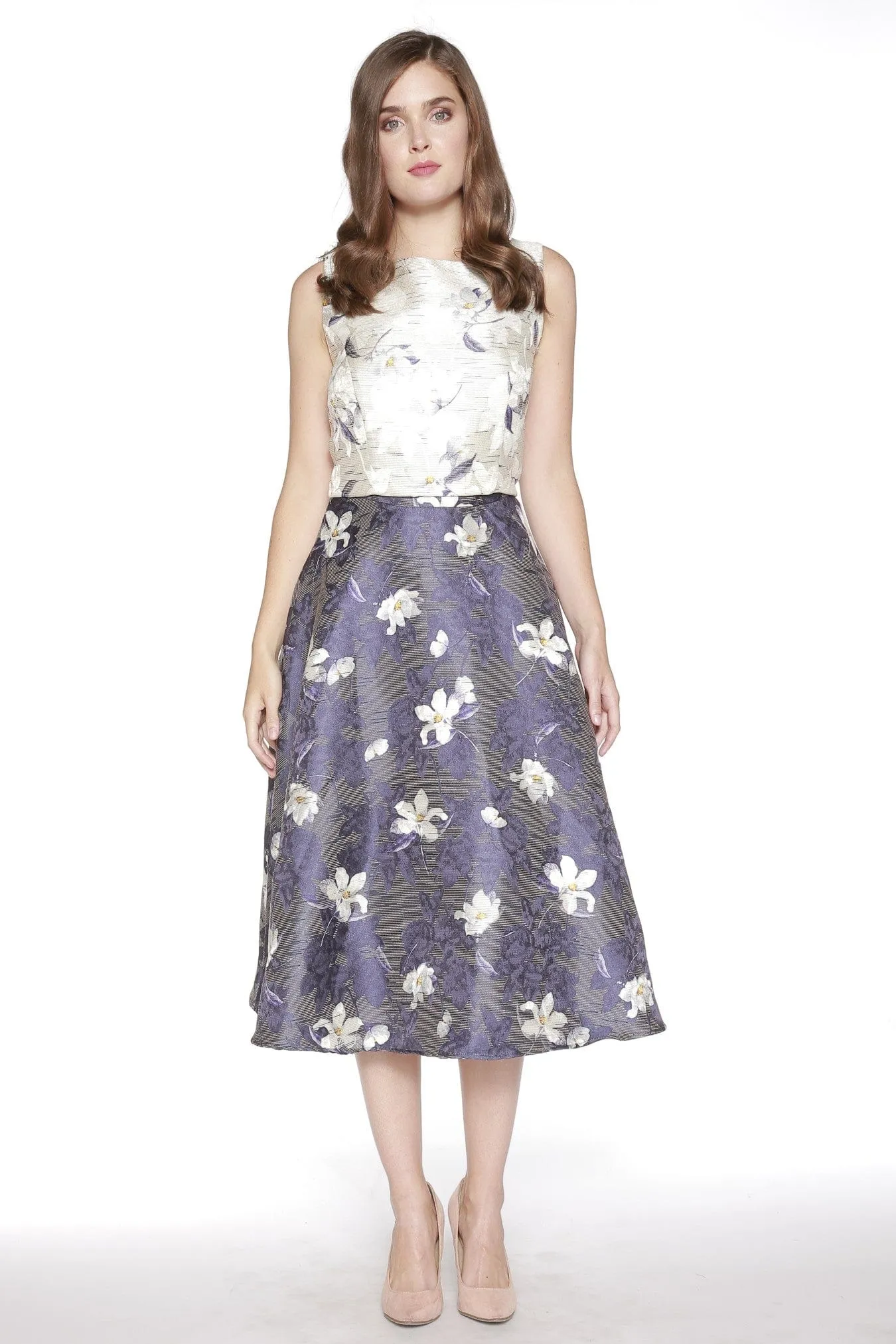 Unisex style Jacquard Floral MIdi Skirt