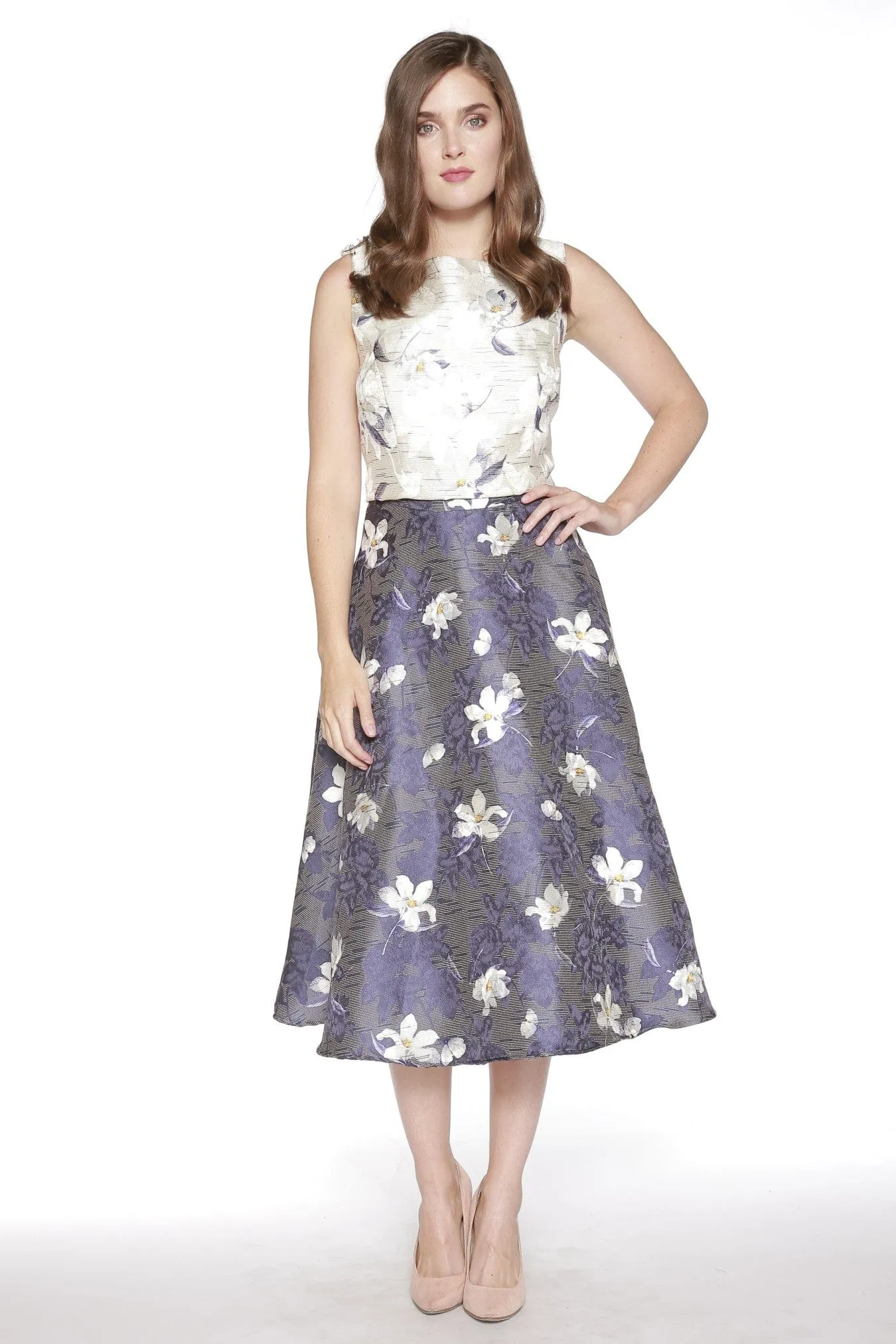 Jacquard Floral Top and Skirt Set Layered Style Airy Fit