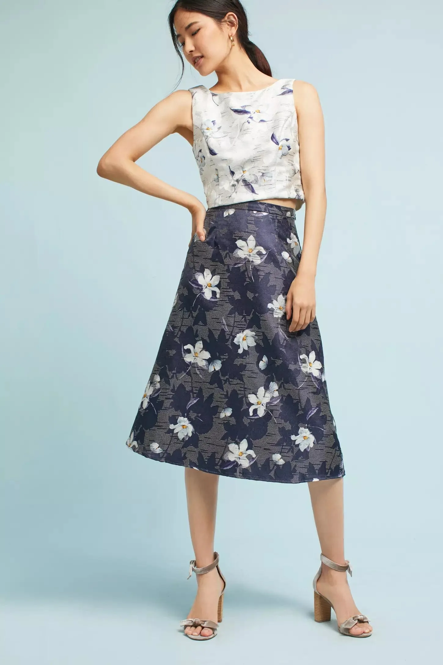 Jacquard Floral Top and Skirt Set Comfy Wear