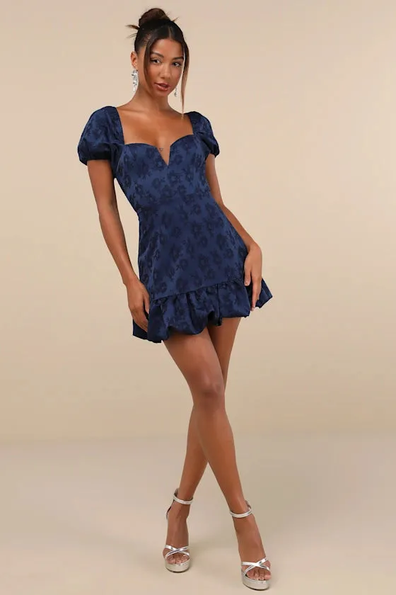 Jacquard Puff Sleeve Mini Dress