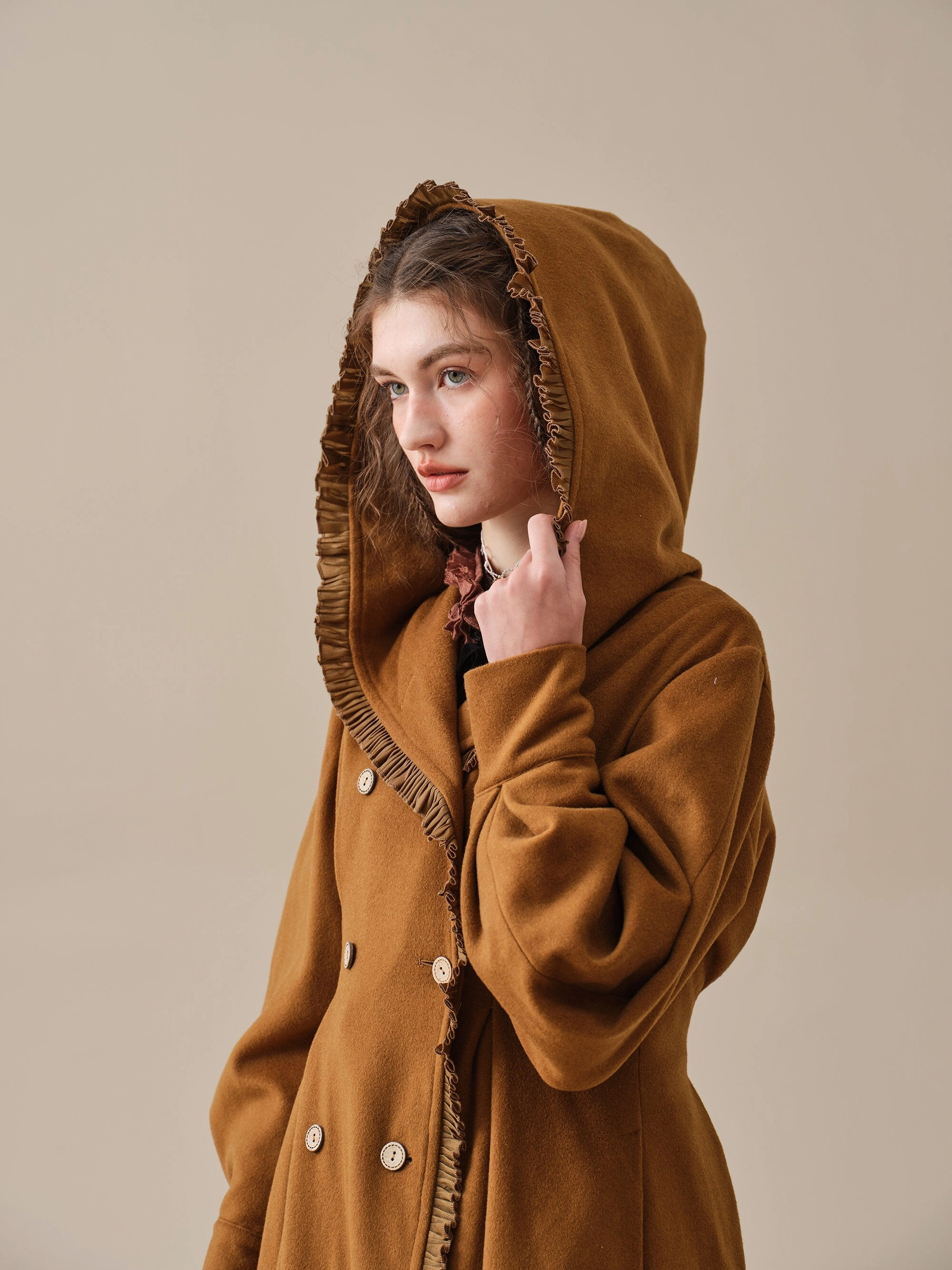 Flattering Waist Design Fit Jacques 25| long hooded victorian coat (100% wool)