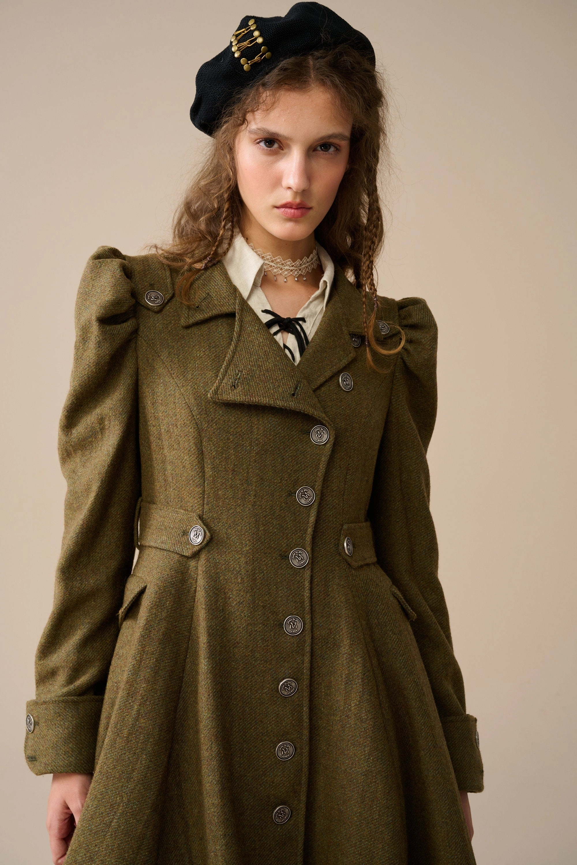 Petite friendly Tulle-Overlay Jade 22 | Belted vintage wool coat