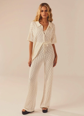 Jaded Knit Pants - White Sand Flexible Gusset Versatile Waist Full Coverage Jaded Knit Pants - White Sand