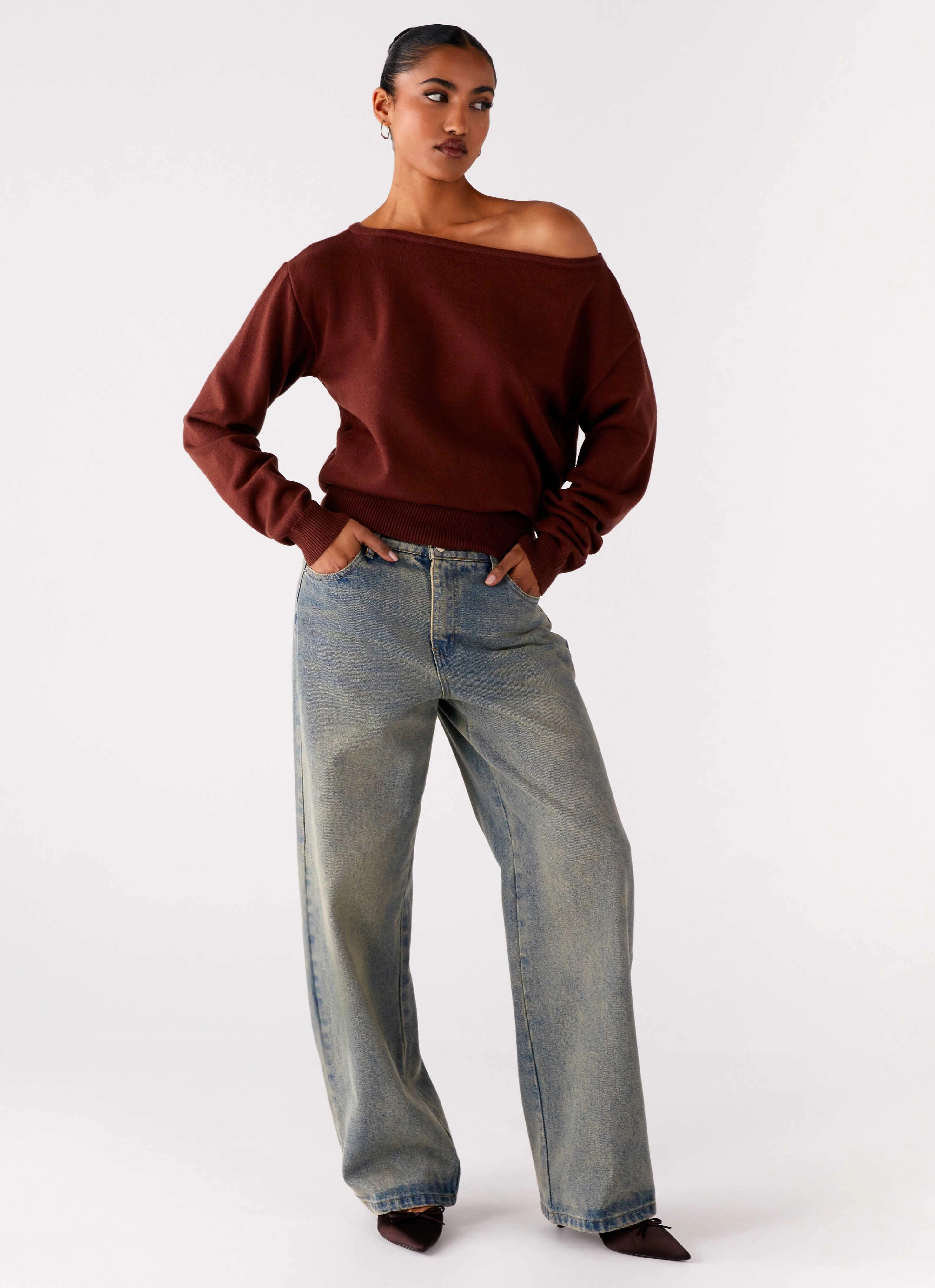 Jaelin Asymmetric Top - Chocolate Self Fabric Tie Closure