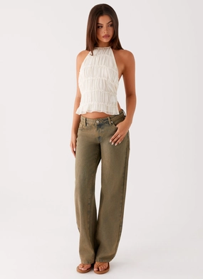 Jaiden Low Rise Denim Jeans - Brown Sand Wash Simple Style Wear Premium Stretch Comfy Shape Jaiden Low Rise Denim Jeans - Brown Sand Wash
