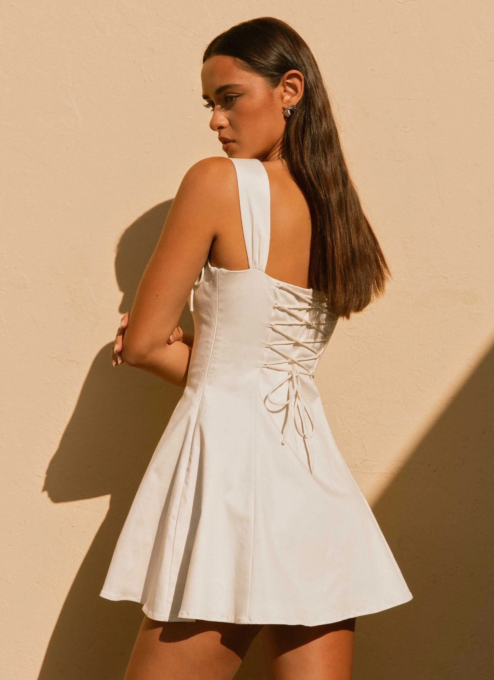 Lawn Soft Drapey Fabric Jamaya Tie Mini Dress - Ivory