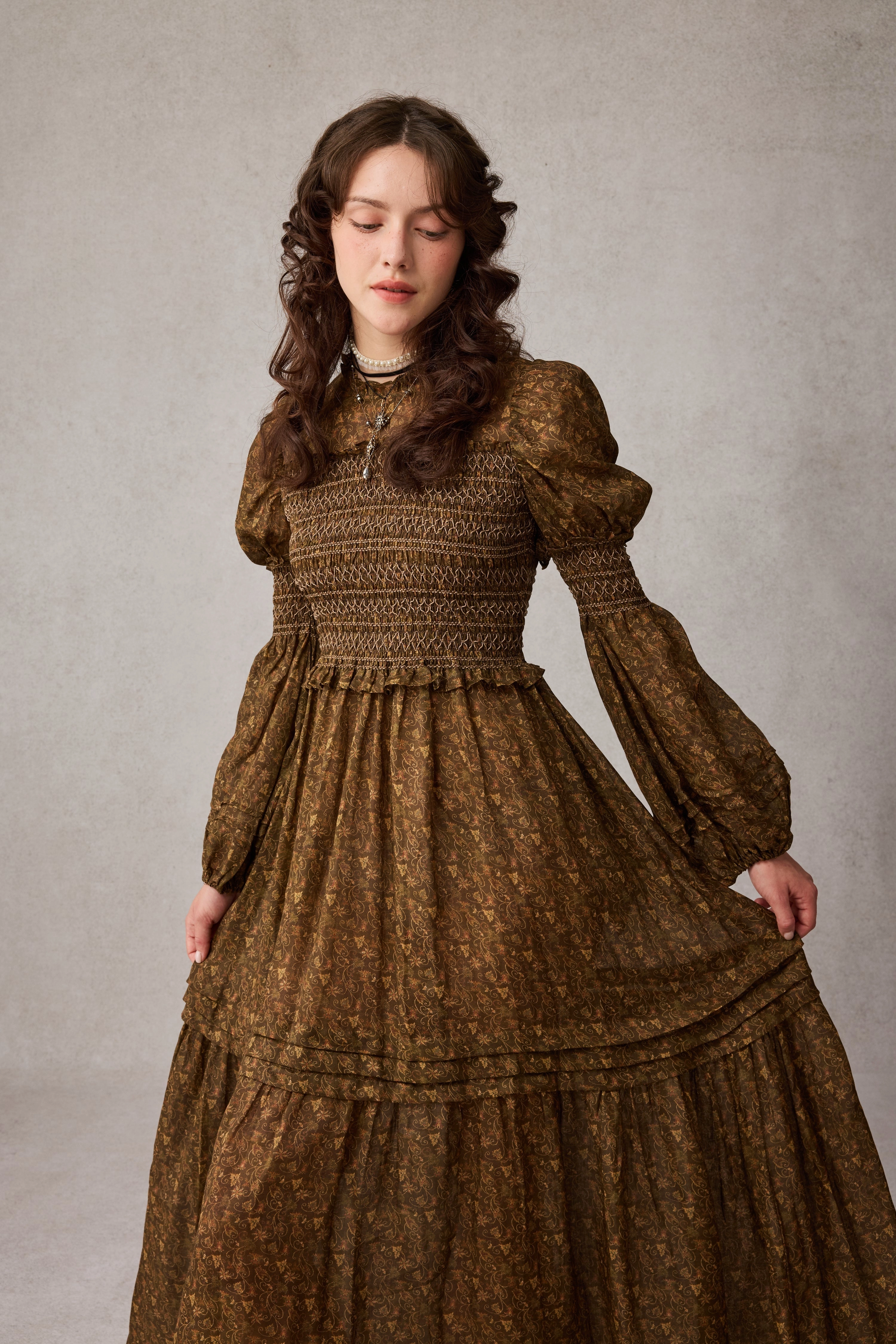 Jane 33 |Edward Smocking Linen Dress Chemise Pocket Details Casual Feel