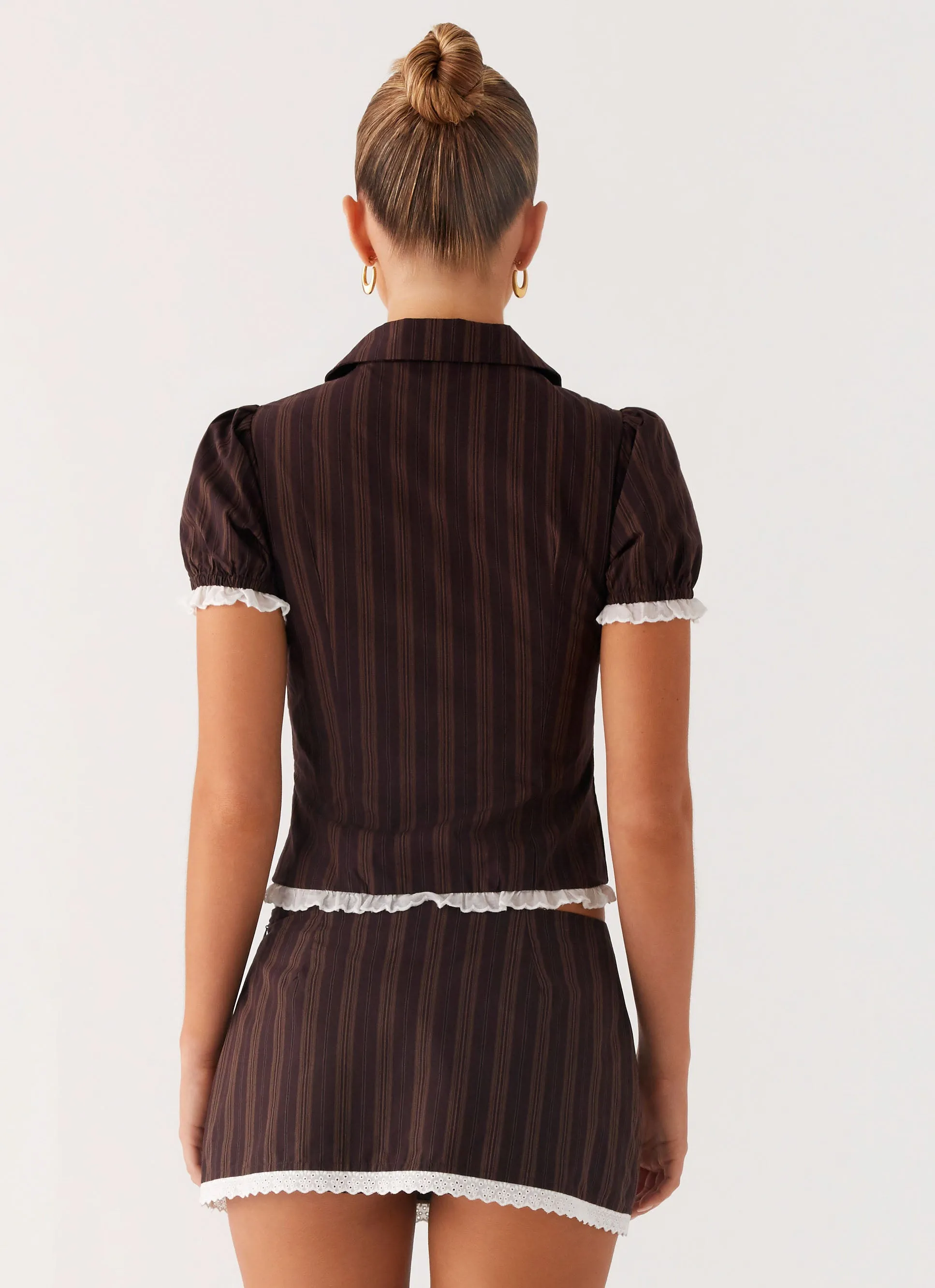 Janette Low Rise Micro Mini Skort - Toffee Stripe Trendy Cut Reinforced Seams