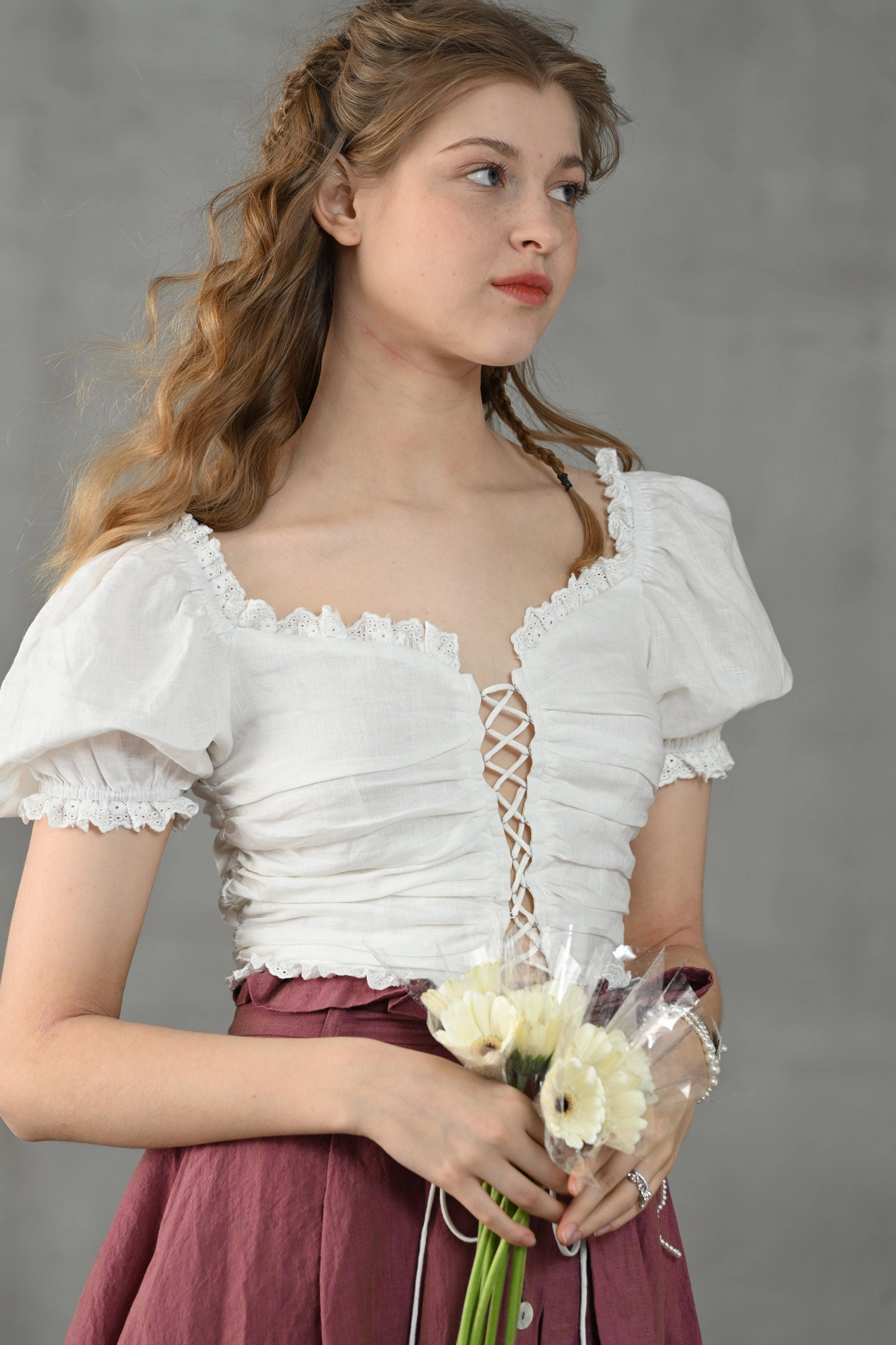 Thermal Reflective Lining Daily Wear Jacket Jasmine 31 | lace-up white linen blouse