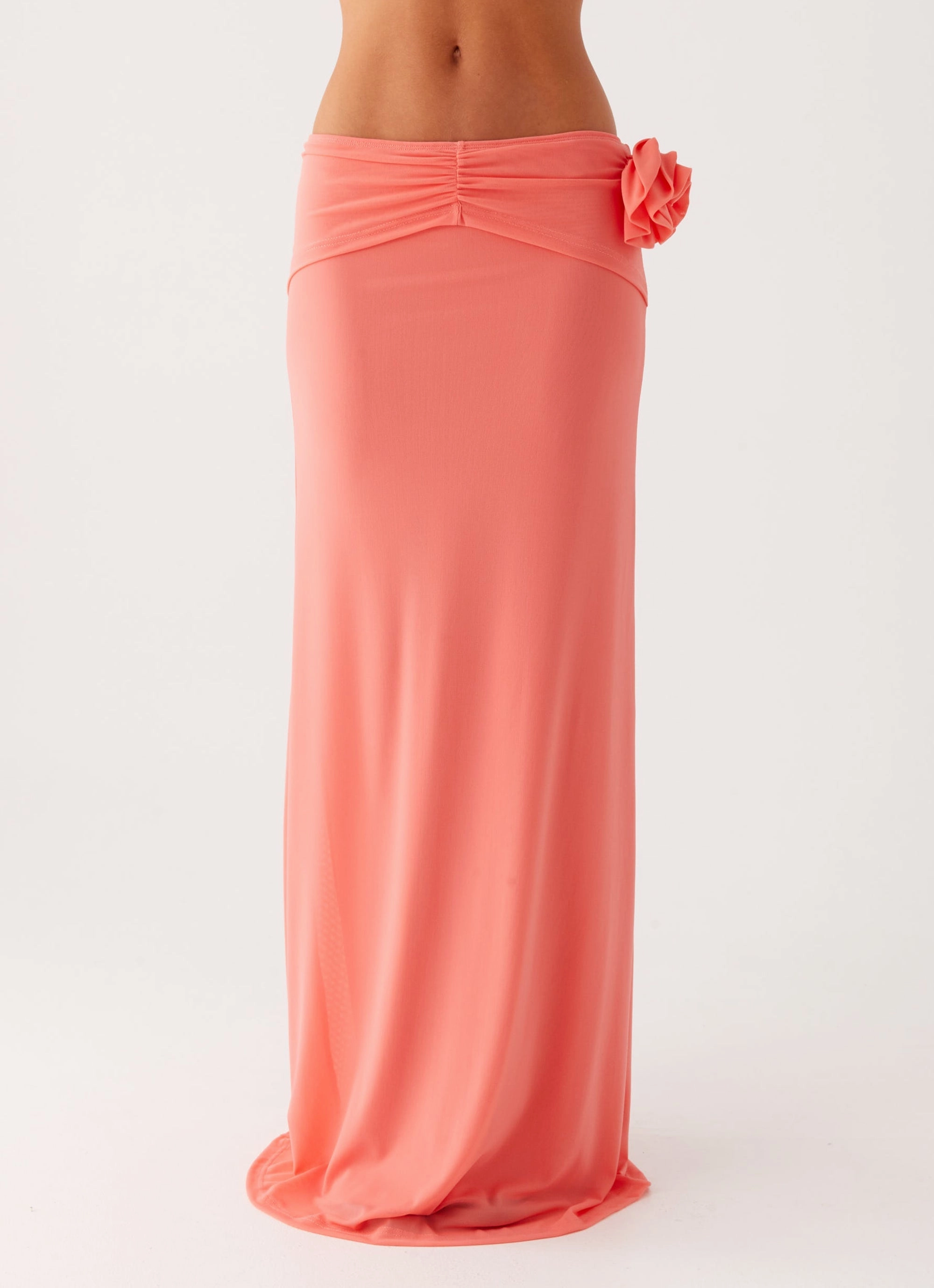 Jayce Maxi Skirt - Salmon Glossy Texture