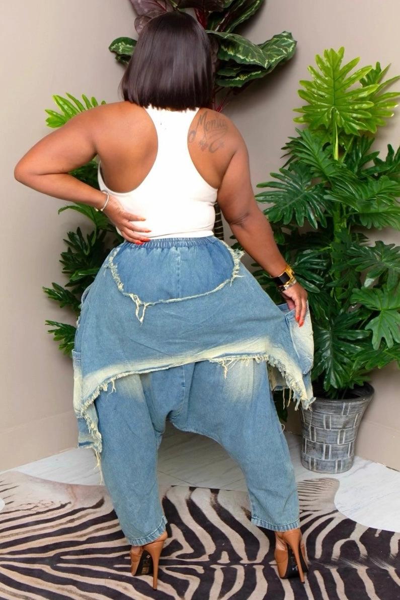 Jeena Distressed Oversize Drop-Crotch Denim Pants-Dark Wash Preorder Ships 10/3 Sweat Wicking Liner stain resistant coating