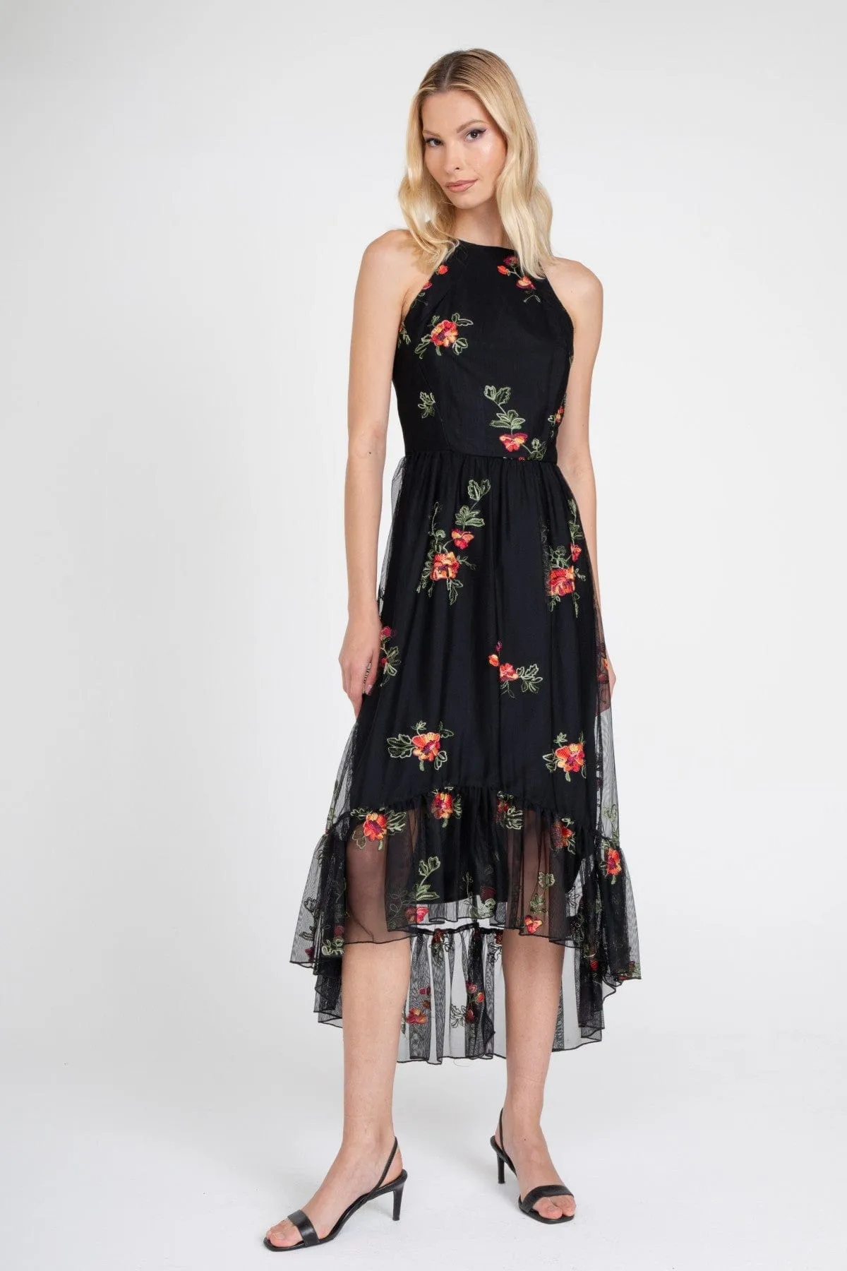 Retro Mood Jennie Dress ?C Black Mesh Floral Embroidery