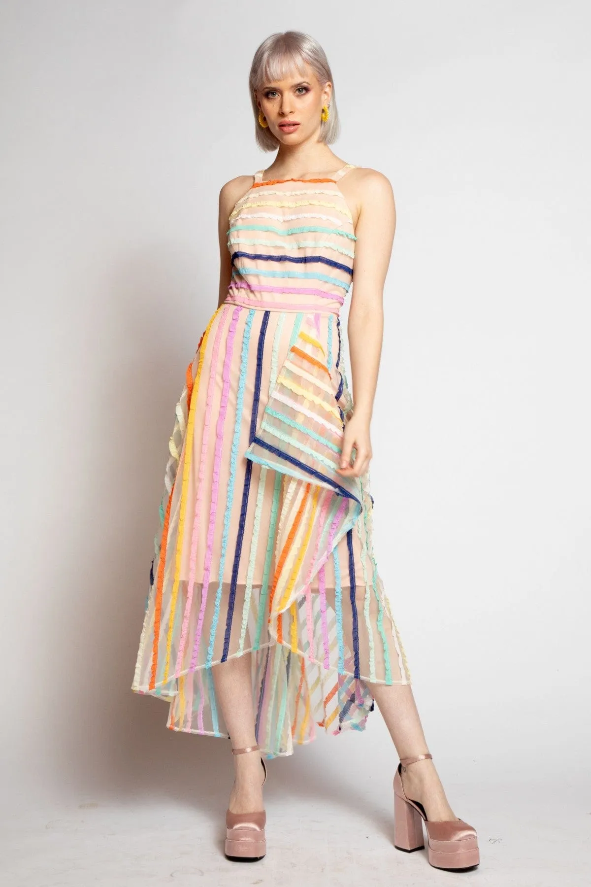Fresh Tones Jennie Dress - Rainbow Stripe