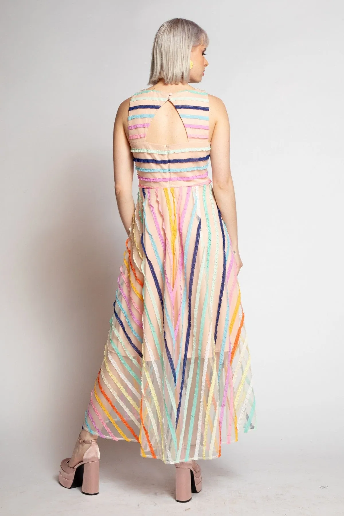 Jennie Dress - Rainbow Stripe Button-front