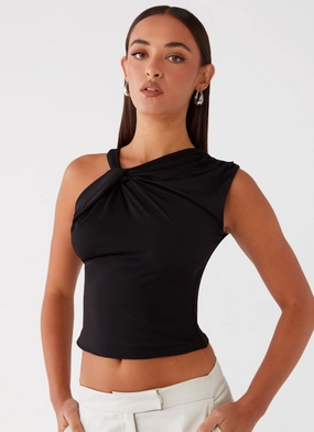 Jesse Twist Shoulder Top - Black NoSlip Shoulder Straps Cool Weather Grid Texture Fabric Jesse Twist Shoulder Top - Black