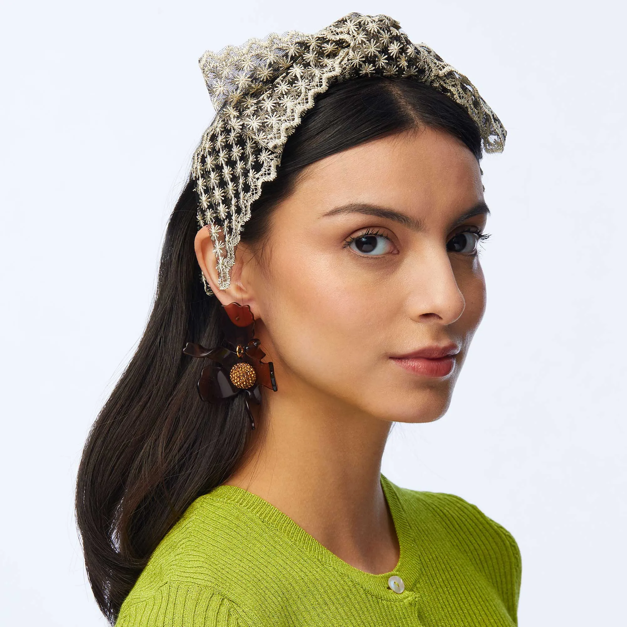 JET SHIRLEY LACE RIBBON HEADBAND