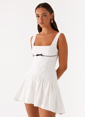 Jolene Mini Dress - White Elasticated Back Panel Cozy Balance Jolene Mini Dress - White
