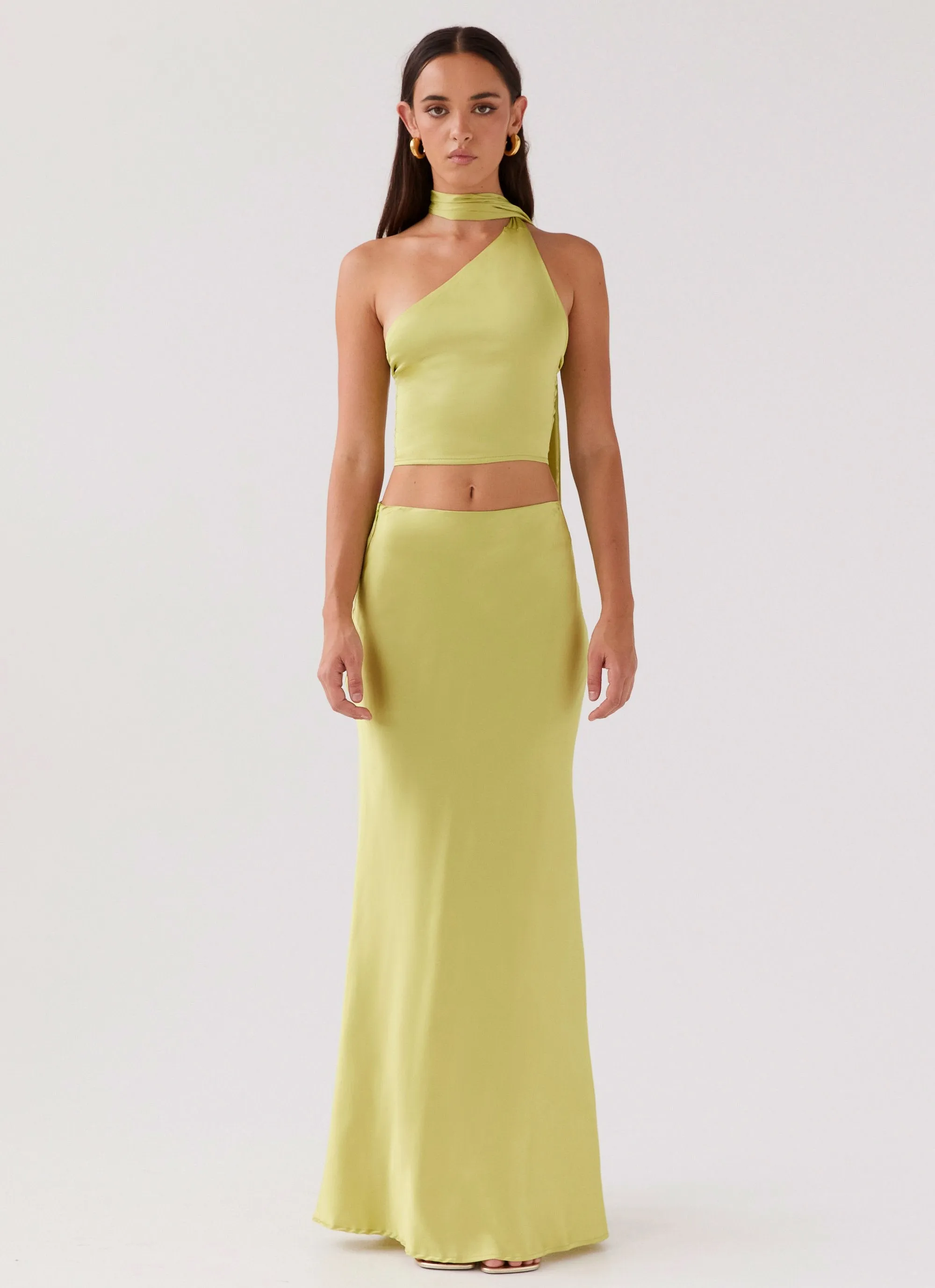 Josefina Satin Maxi Skirt - Chartreuse Casual Vibe All Time Use