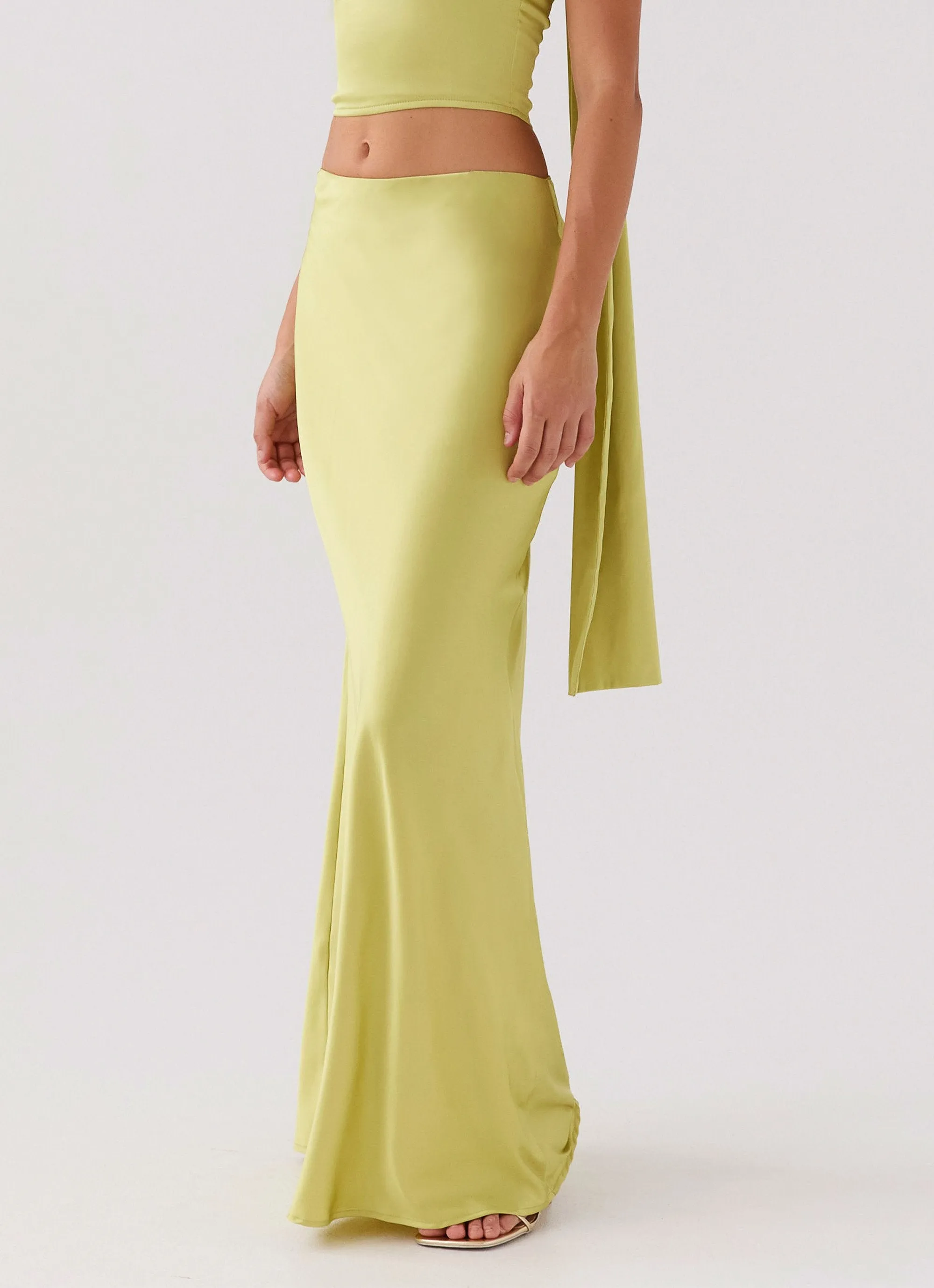 UltraSoftLining Josefina Satin Maxi Skirt - Chartreuse
